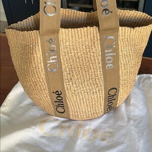 Chloe Woody Natural Raffia  Shoulder Tote